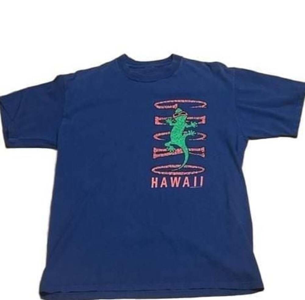 Vintage 1990s Gecko Hawaii Blue Short Sleeve Graphic T-Shirt